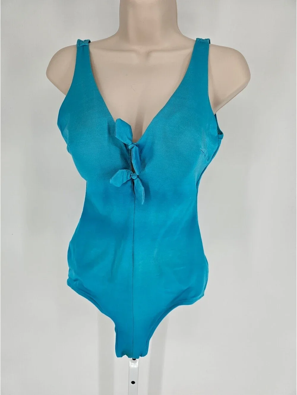 Vintage 1970s Cole of California Womens Sz 12 One Piece Swimsuit Blue w/ Ties